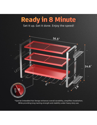 Organizador de Herramientas Nacial 4 Capas Montaje Pared Rojo