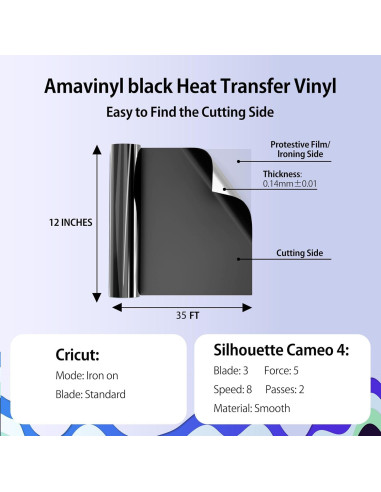 Vinilo de Transferencia de Calor Amavinyl Negro 30.48 cm x 10.67 m