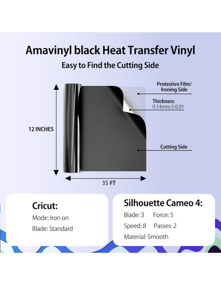 Vinilo de Transferencia de Calor Amavinyl Negro 30.48 cm x 10.67 m