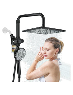 Cabezal de Ducha Doble EAARSUO 10" con Filtro y Spray de Mano