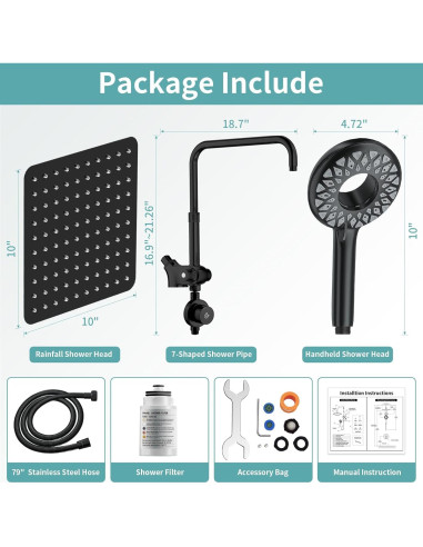 Cabezal de Ducha Doble EAARSUO 10" con Filtro y Spray de Mano