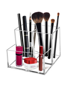 Organizador de Brochas de Maquillaje Cerpourt Acrílico Transparente 3 Compartimentos