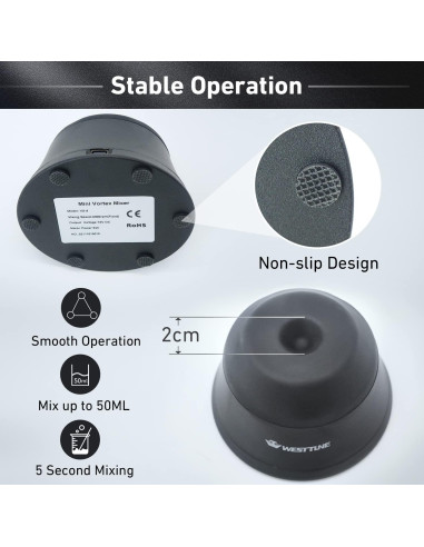 Mini Mezclador Vortex WEST TUNE 4000RPM Negro para Pinturas