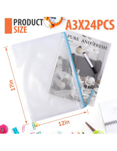 24 Bolsas de Almacenamiento de Malla YOPCDJ A3 43x30 cm 2