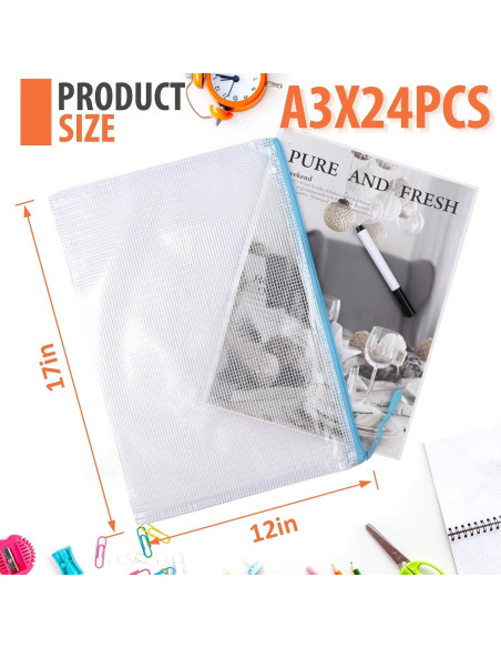 24 Bolsas de Almacenamiento de Malla YOPCDJ A3 43x30 cm