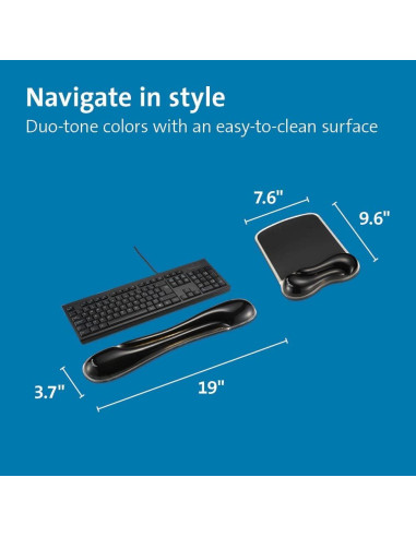 Reposamuñecas de Gel Duo Kensington Mediano Negro Ergonómico