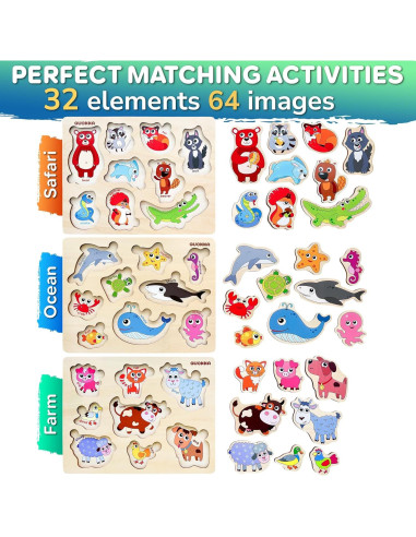 Rompecabezas de Madera QUOKKA Set de 3 para Niños 1-6 Años