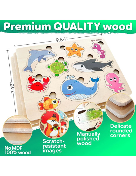 Rompecabezas de Madera QUOKKA Set de 3 para Niños 1-6 Años