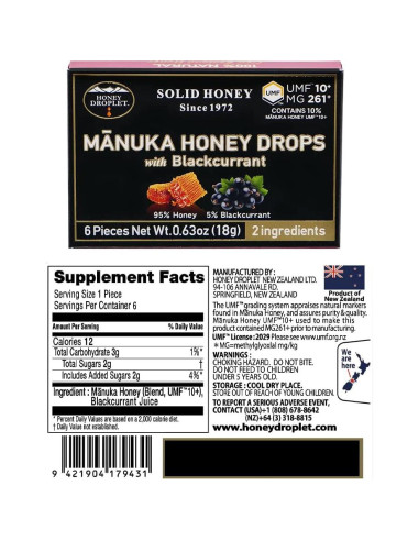 Gotas de Miel Manuka Gota de Miel UMF10+ Sabor Grosella Negra