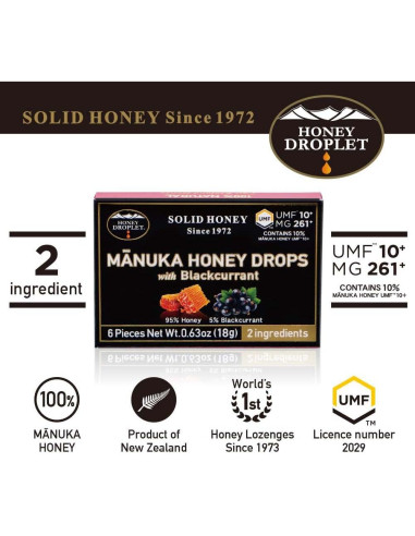 Gotas de Miel Manuka Gota de Miel UMF10+ Sabor Grosella Negra