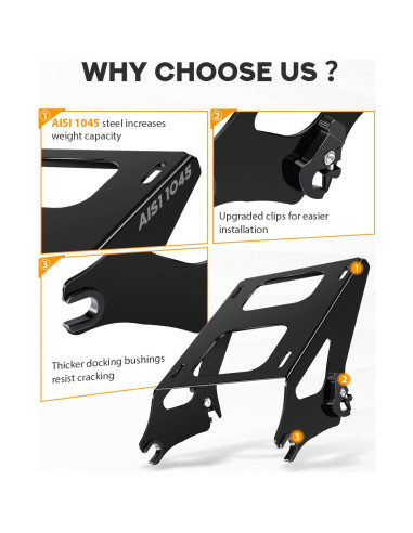 Soporte de Equipaje Desmontable PBYMT Negro para Harley 2014-2025