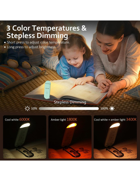 Luz de lectura recargable Akomid con clip, 8 LEDs, turquesa