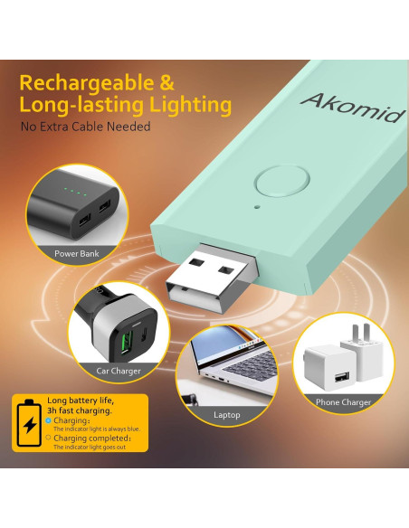 Luz de lectura recargable Akomid con clip, 8 LEDs, turquesa