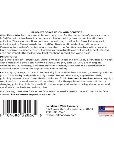 Cera de Carnauba Lundmark Transparente 0.45 kg para Madera