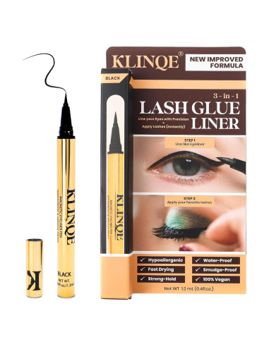 KLINQE Delineador Negro y Pegamento para Pestañas 12.5cm