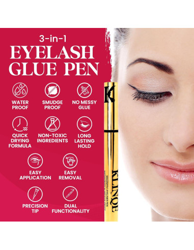 KLINQE Delineador Negro y Pegamento para Pestañas 12.5cm