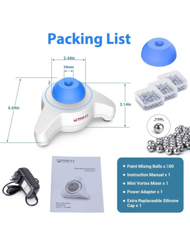 Mezclador Vortex Mini Four E's Scientific 5600 RPM Azul con Tapa Extra y 300 Bolas