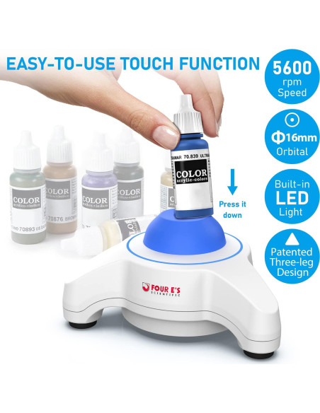 Mezclador Vortex Mini Four E's Scientific 5600 RPM Azul con Tapa Extra y 300 Bolas