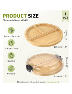 Tabla de Charcutería Portátil GLOKUUCA con Tapa y 3 Compartimentos 2