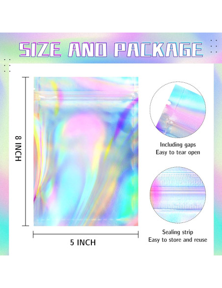 Bolsas de Mylar Holográficas NPLUX 100 Unidades 12.7x20.32CM