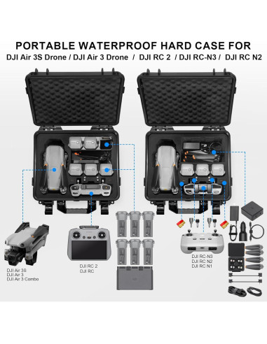 Estuche Duro Impermeable Lekufee para DJI Air 3S y Accesorios
