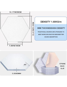 Paquete de 12 Paneles Acústicos Hexagonales QINGFANGLI 35.88x31.5cm 2