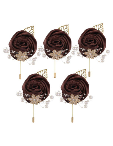 Ramo Artificial de Novia Ljxoaieu 5pcs Rosa Seda Café 14cm