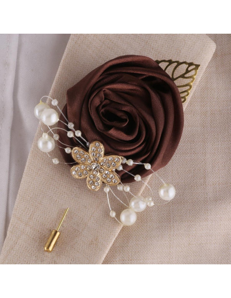 Ramo Artificial de Novia Ljxoaieu 5pcs Rosa Seda Café 14cm