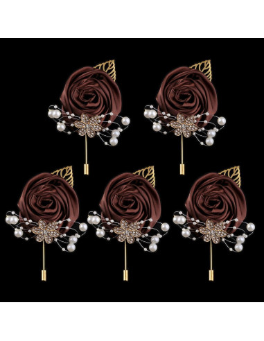 Ramo Artificial de Novia Ljxoaieu 5pcs Rosa Seda Café 14cm