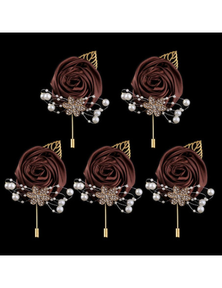 Ramo Artificial de Novia Ljxoaieu 5pcs Rosa Seda Café 14cm