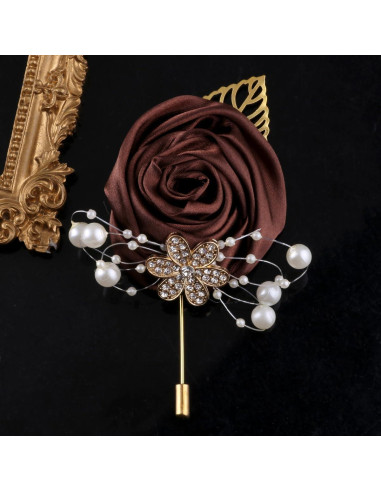 Ramo Artificial de Novia Ljxoaieu 5pcs Rosa Seda Café 14cm