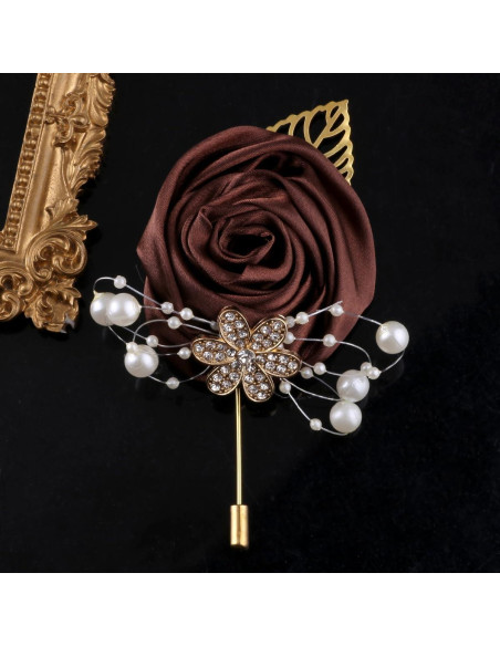 Ramo Artificial de Novia Ljxoaieu 5pcs Rosa Seda Café 14cm