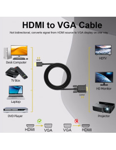 Adaptador HDMI a VGA UV-CABLE 1.83M Macho a Macho 1080p 2
