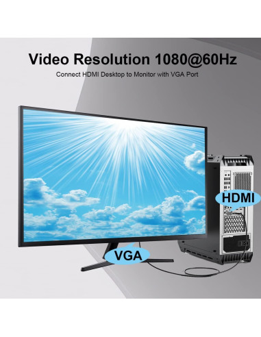Adaptador HDMI a VGA UV-CABLE 1.83M Macho a Macho 1080p