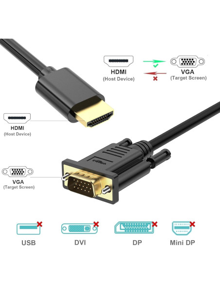 Adaptador HDMI a VGA UV-CABLE 1.83M Macho a Macho 1080p