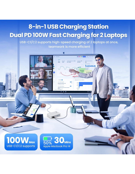 Cargador USB C 415W Kioson Estación Carga Rápida 8 Puertos Cargador USB C 415W Kioson Estación Carga Rápida 8 Puertos