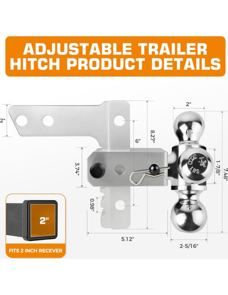 Enganche de Remolque Ajustable Kingfun 12500 lbs Plata