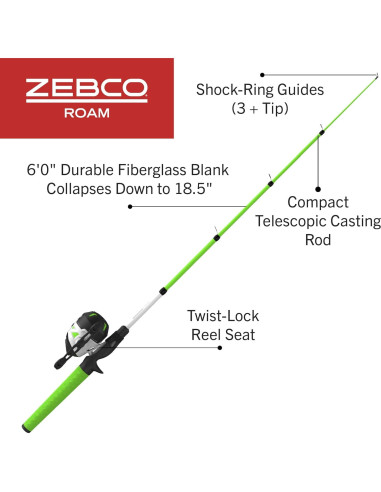 Combo de Pesca Zebco Roam 6 Pies Telescópica Spincast