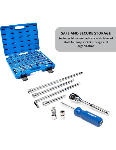 Juego de Carraca y Enchufes NEIKO 58 Piezas Acero Vanadio