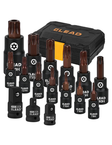 Juego de 16 Piezas Enchufe Torx ELEAD T8-T60 Acero S2