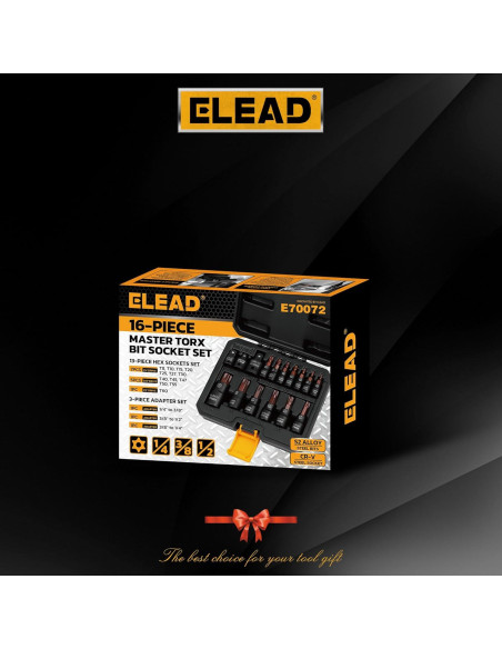 Juego de 16 Piezas Enchufe Torx ELEAD T8-T60 Acero S2