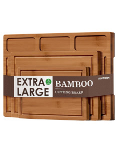 Juego de 3 Tablas de Cortar de Bambú Kikcoin con Compartimentos