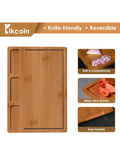 Juego de 3 Tablas de Cortar de Bambú Kikcoin con Compartimentos 2