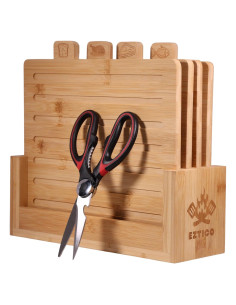 Juego de tablas de cortar de bambú EZTICO con tijeras y soporte