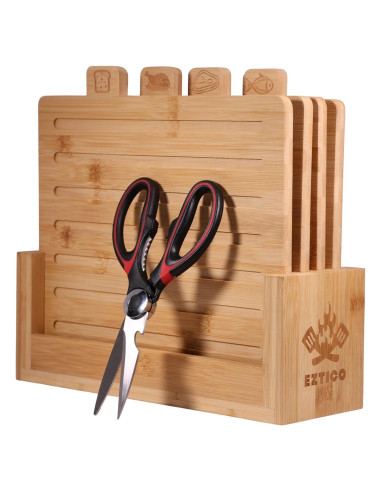 Juego de tablas de cortar de bambú EZTICO con tijeras y soporte