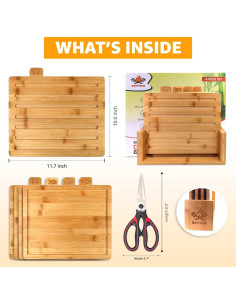 Juego de tablas de cortar de bambú EZTICO con tijeras y soporte 2