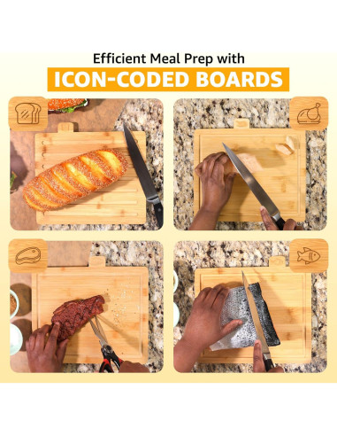 Juego de tablas de cortar de bambú EZTICO con tijeras y soporte