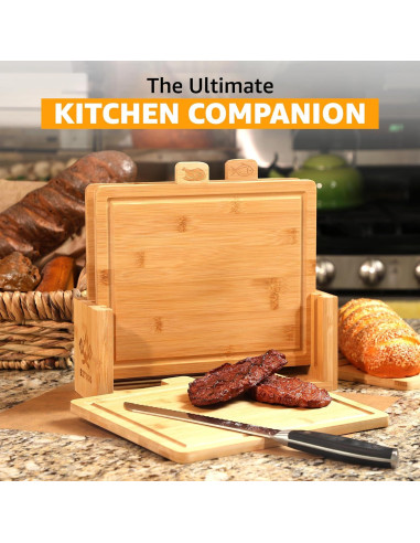 Juego de tablas de cortar de bambú EZTICO con tijeras y soporte