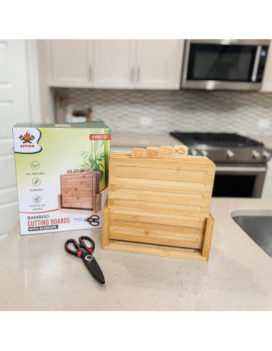 Juego de tablas de cortar de bambú EZTICO con tijeras y soporte