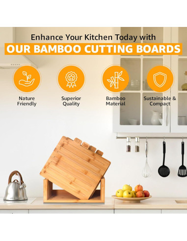 Juego de tablas de cortar de bambú EZTICO con tijeras y soporte